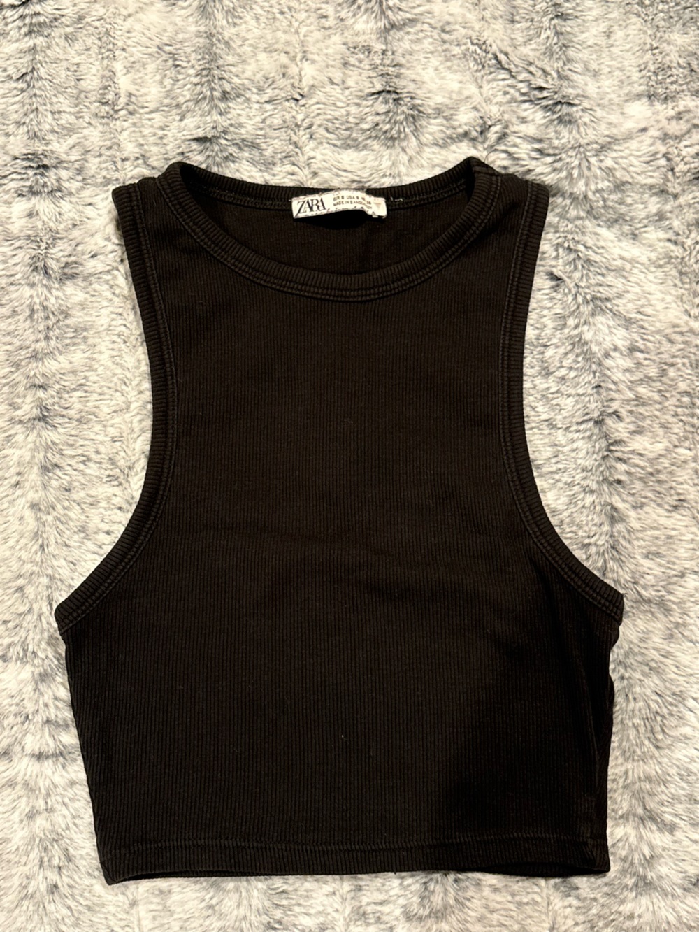 Zara Black Ribbed Cropped Tank Top